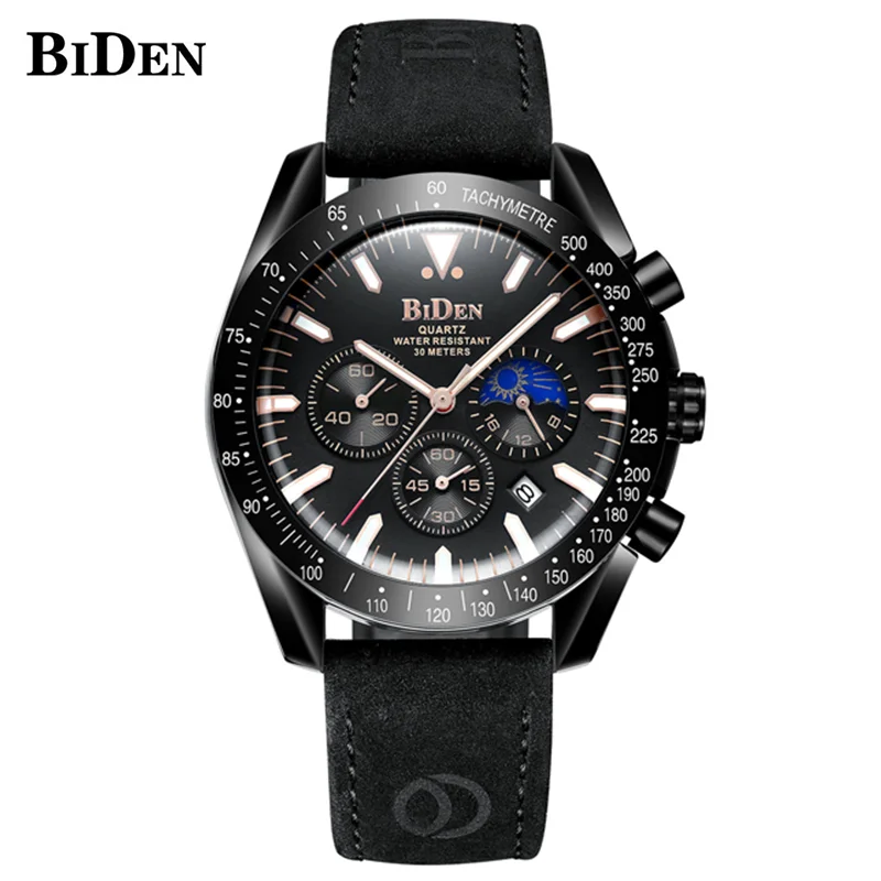 

BIDEN Luxury Chronograph Wrist Watch For Men Sport Waterproof Wristwatch Brown Leather Mechanical Watches Trending Products 2021