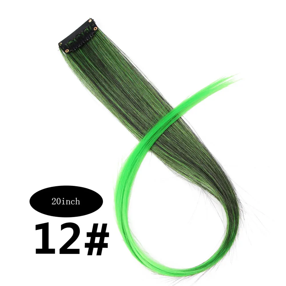 blackgreen Очаровательные длинные прямые цветные волосы, 20 дюймов, накладные волосы на заколках, радужные волосы, розовые синтетические волосы на заколках - Цвет: blackgreen