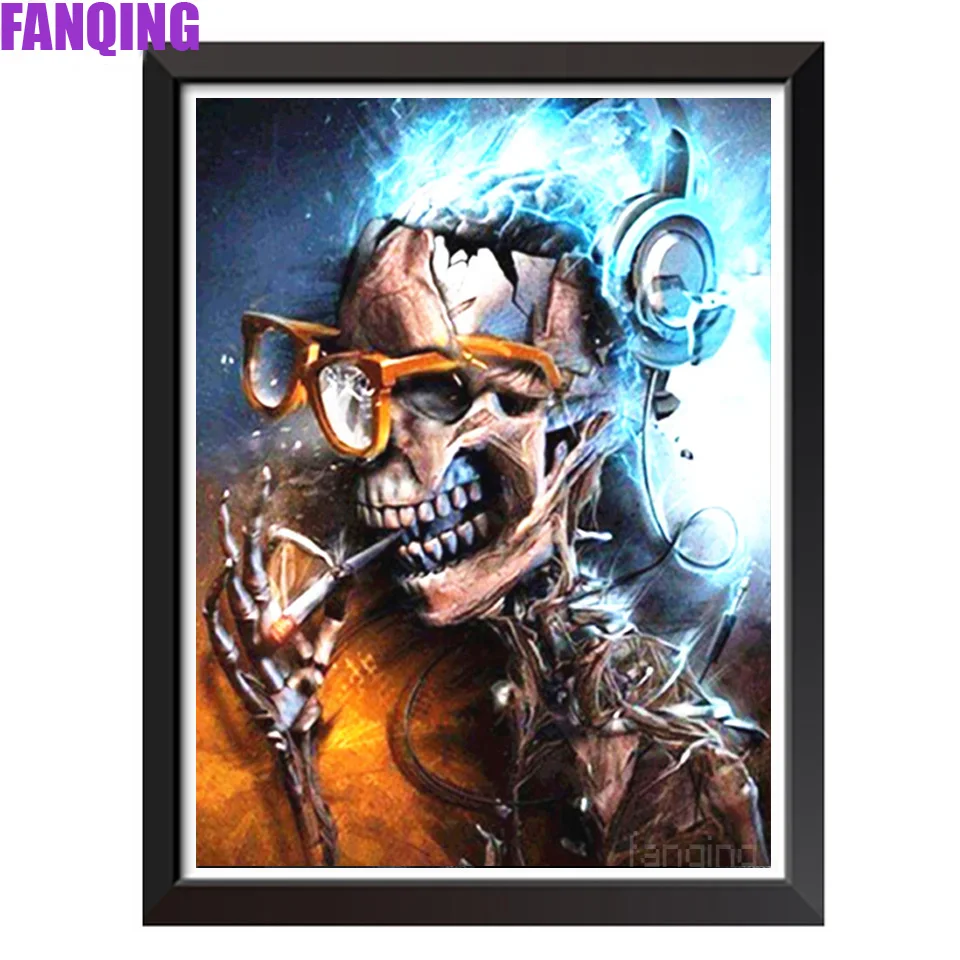 

Квадратная/круглая картина из страз 5D "сделай сам", Череп, 3D вышивка крестиком, мозаика стразы, Хэллоуин, Декор, подарок