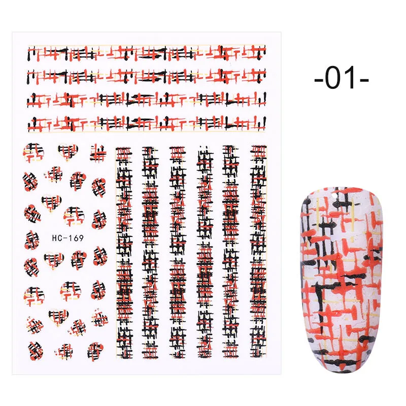 Series 1 - 01 1 Sheet 3D Nail Stickers Self-adhesive Stripe Shape Flowers Element Mixed Patterns Transfer Decals Nail Decoration for Nail Art - Color: Series 1 - 01