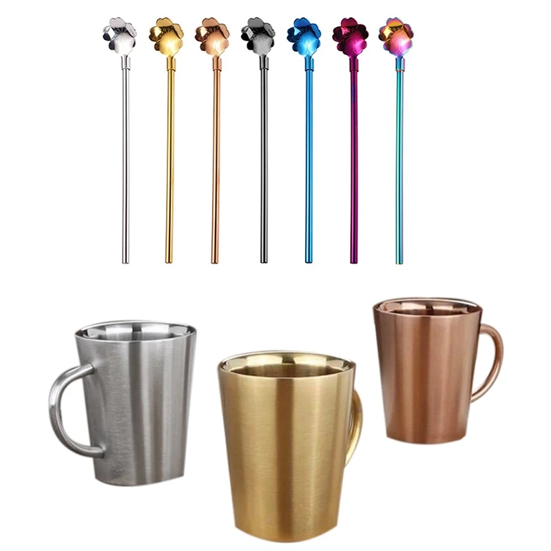 

Термоизоляционная кофейная чашка с двойными стенками, 340 мл, 3 шт., с 7 соломенными ложками, многоразовые ложки, ложка для перемешивания