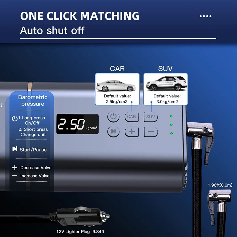 Precio YANTU-Inflador De Neumáticos Eléctrico Portátil Para Coches, Compresor De Aire Con Pantalla Digital De 150 PSI, Apagado Automático, 120W