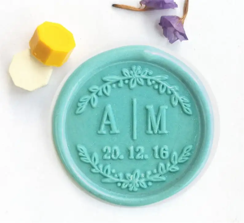 Инициалы с листовой веткой воск печать штамп/персонализированный лавровый