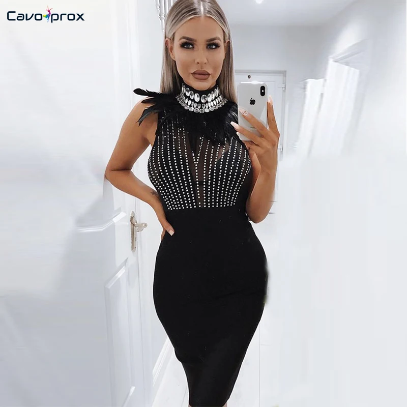 Женское Сетчатое прозрачное облегающее платье с перьями и бисером для вечеринки