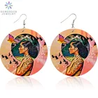 Винтажные черные женские серьги-подвески SOMESOOR, с художественной росписью, деревянные, афоцентрические, этнические, с натуральными волосами, для женщин, подарки