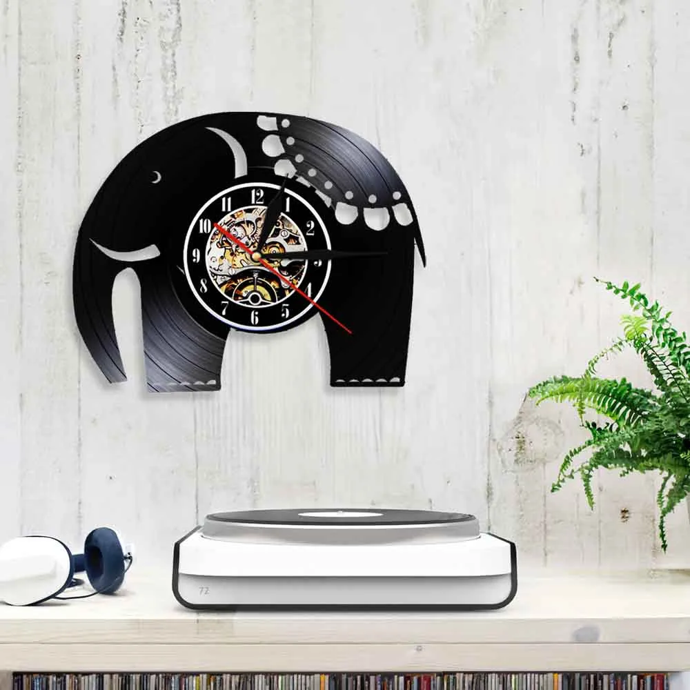 Электронные настенные часы с виниловой пластиной в форме слона животных