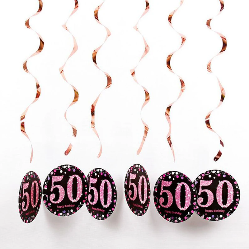 50-pink 6 шт./компл. ПВХ спираль с днем рождения вихревой 18 21 30 40 50 60 70 лет висит День рождения украшения Цветной лента - Цвет: 50-pink
