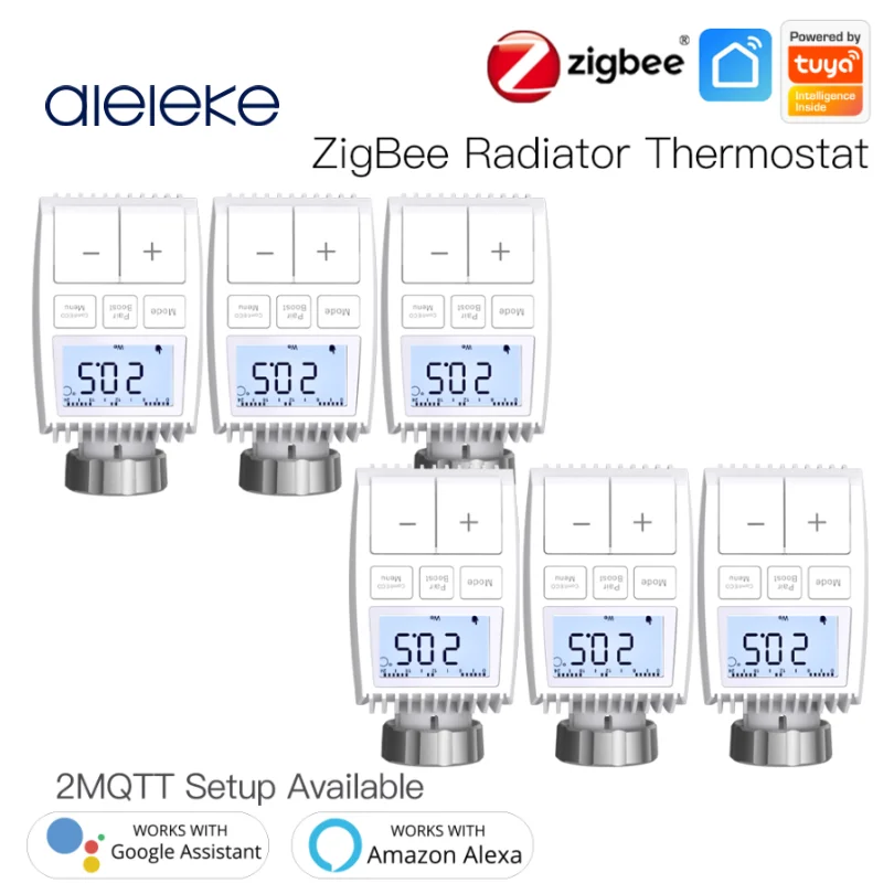 Aleleke Tuya ZigBee3.0 Radiator Actuator Valve Smart Thermostat Temperature Controller External Sensor TRV Voice Control Alexa