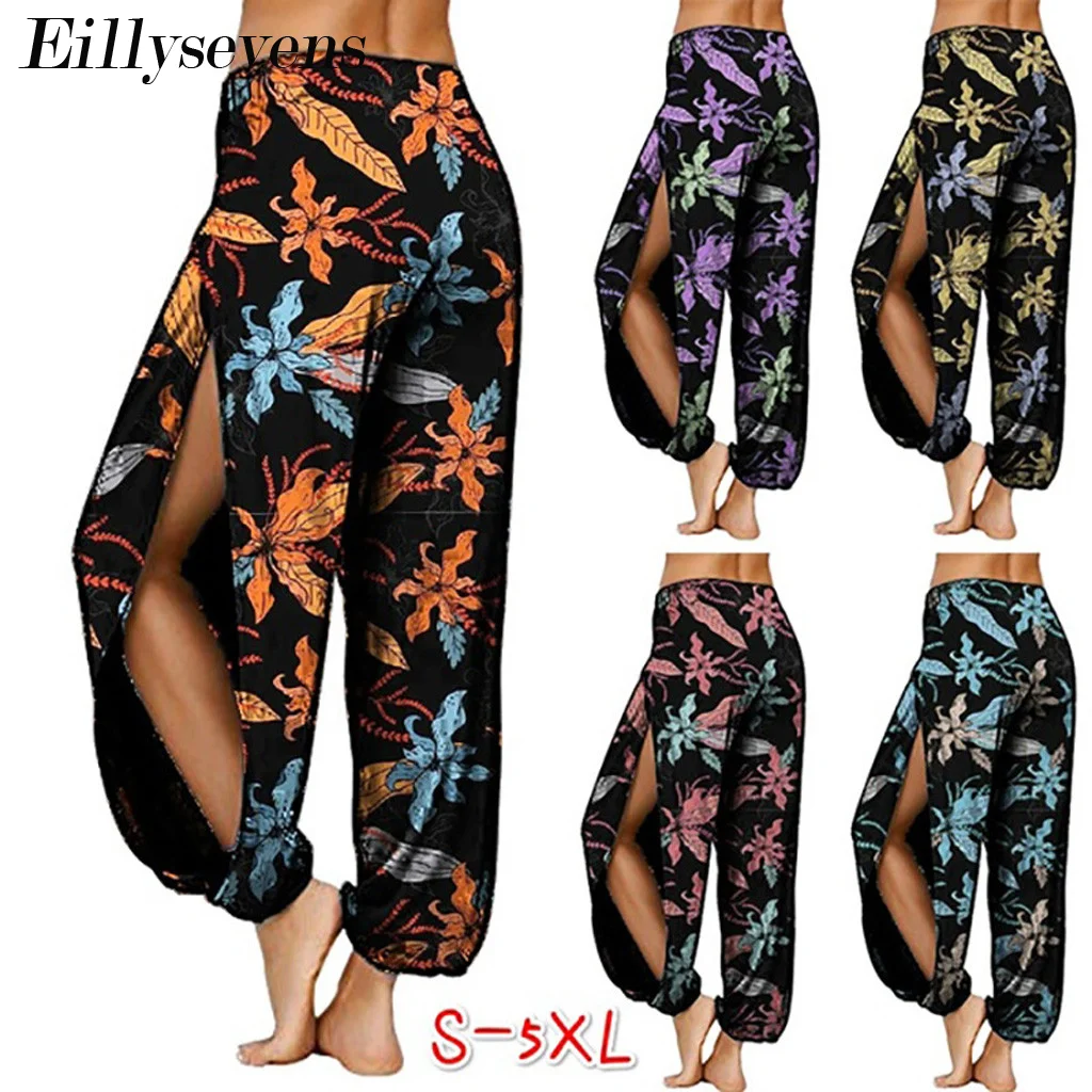 

Women's Pants Wide Leg Floral Printed Split Sexy Pants For Women Clothing Ladies Vintage 2020 Casual Pants Jogger De Mujer
