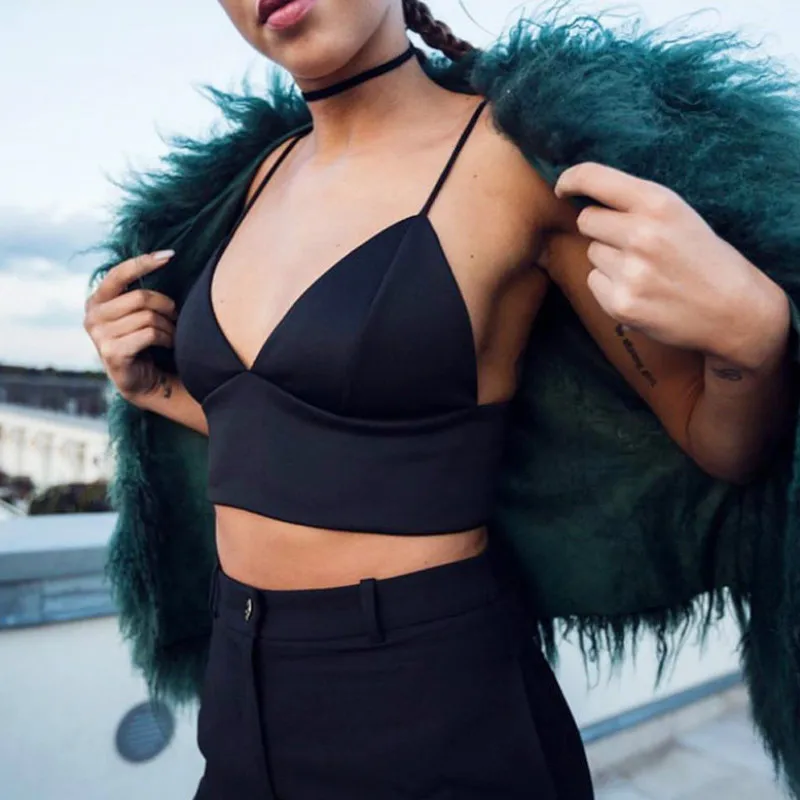 Женская летняя пляжная Уличная Сексуальная Черная майка без рукавов с V-образным