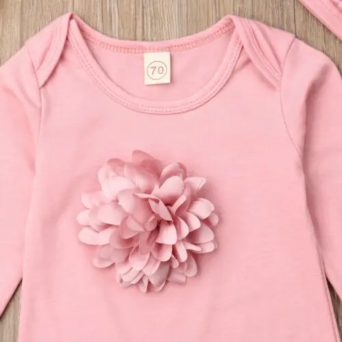 0-18M Baby Flower One-piece Romper Newborn Kid Girl 3D Flowers Long Sleeve Jumpsuit Hat Clothes | Мать и ребенок