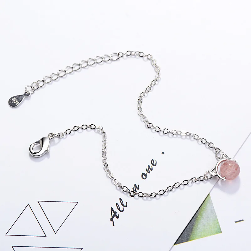 

925 Sterling Silver Crystal Strawberry Cat Charm Bracelet For Women Bracelet &Bangle Fashion Jewelry Birthday Party JewelrySL267