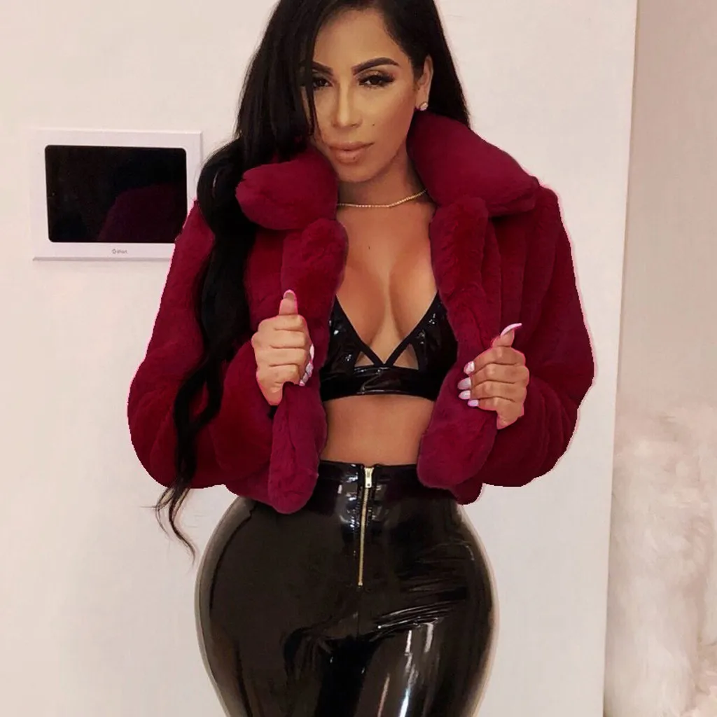 Укороченный топ зимние теплые пушистые пальто из искусственного меха женские