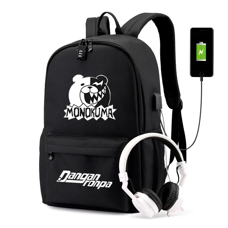 Рюкзак Danganronpa monokuma с замком школьный рюкзак для подростков девочек и мальчиков