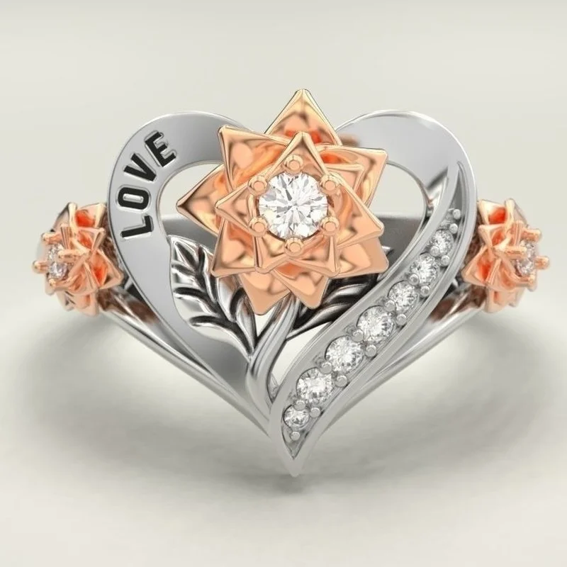 

Crystal Rose Two Color Love Flower Female Fashion Engagement Jewelry Dripping