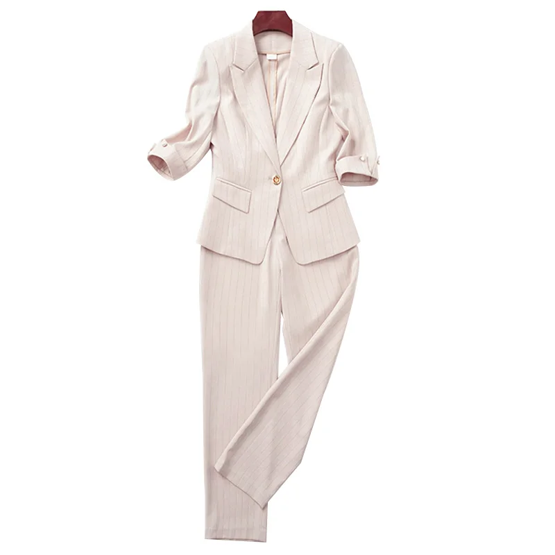 

Striped Suit Female Korean-style 2021 Spring and Summer Fashion Temperament Office Wear Goddess Van High End Adult Lady like