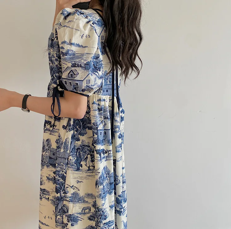 

COIGARSAM Loose Women dress Summer Dresses Blue 9516