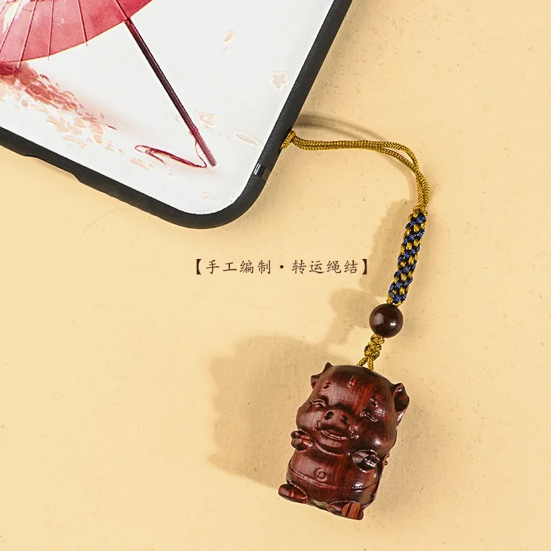 

Chinese element zodiac lobular red sandalwood mobile phone chain handle mobile phone lanyard cute animal pendant jewelry pendant