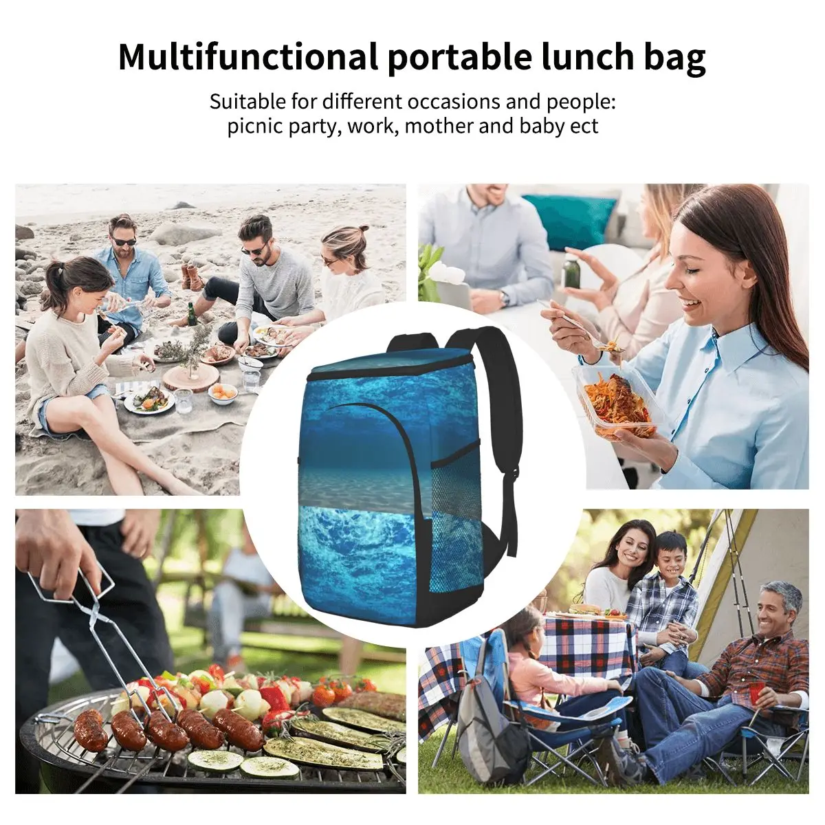 

Thermal Backpack Waterproof Thickened Cooler Bag Large Insulated Bag Picnic Cooler Backpack Refrigerator Bag Blue Wavy