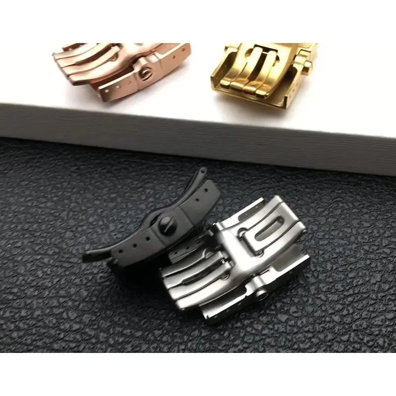 

18mm 20MM Silver RoseGold Black Stainless Steel Butterfly Buckle Clasp For Ulysse Nardin Watch Buckle With engraving