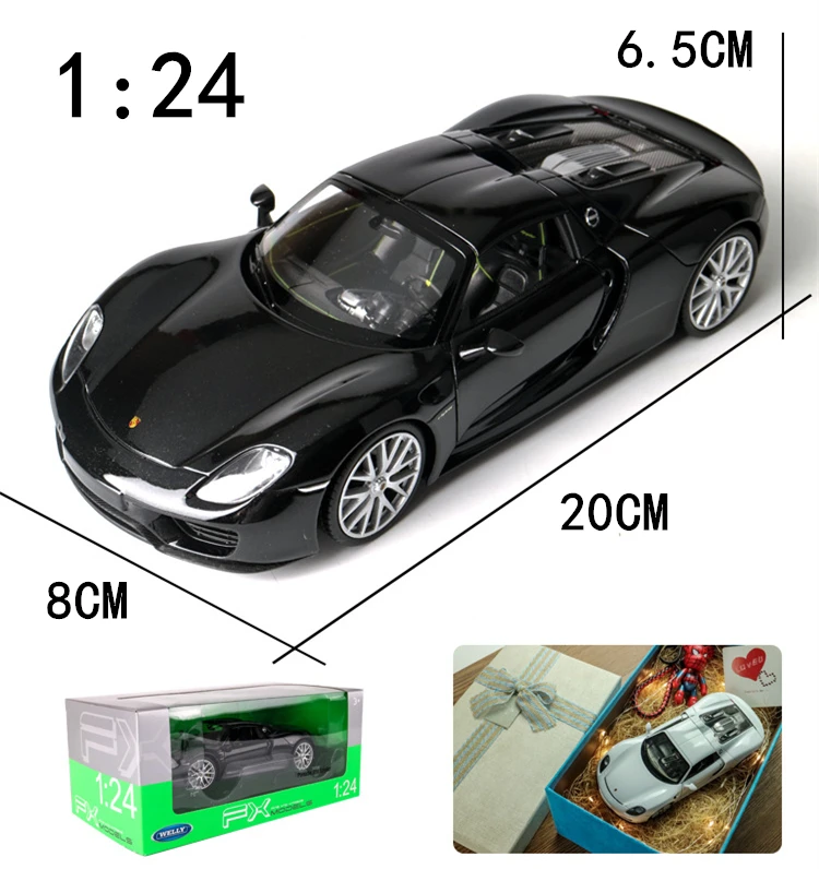 Welly 1:24 Porsche 918 модель автомобиля из сплава Модель автомобиля украшение автомобиля коллекция Подарочная игрушка Литье под давлением модель игрушка для мальчиков