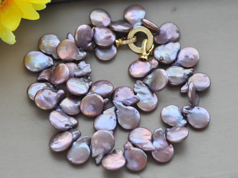 

Z10357 17" 14mm Purple Coin Freshwater Pearl Necklace CZ