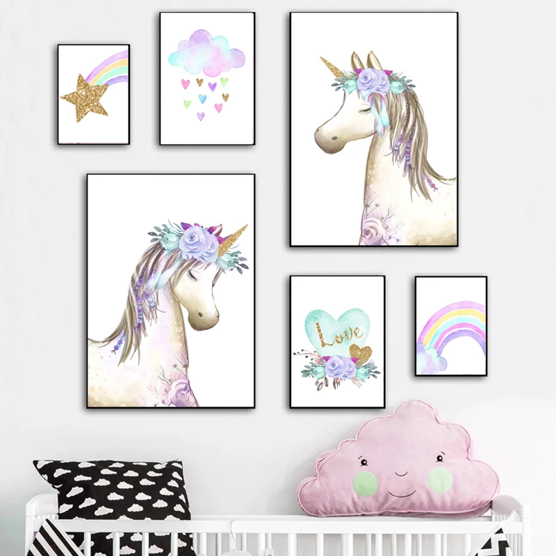 

Unicorn Cloud Rainbow Wall Art Canvas Painting Nursery Posters And Prints Wall Pictures Baby Kids Room Home Decor