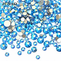 junao 16 cut facets mix size glass rhinestone capri blue ab round crystal diamond nail art sticker non hotfix crystal strass