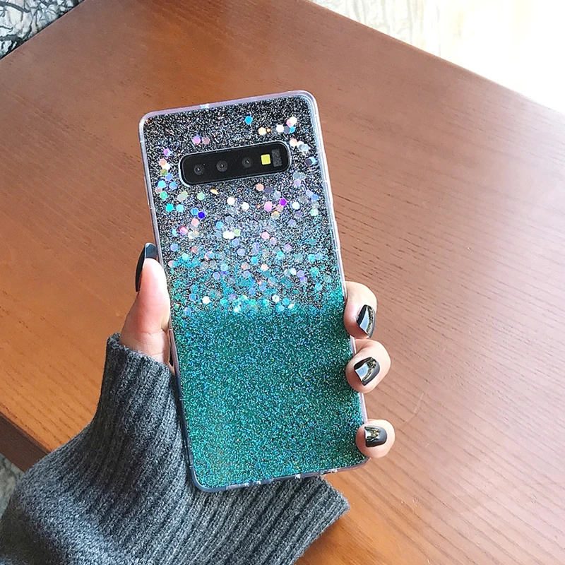 YHBBCASES цветные прозрачные мягкие чехлы с блестками для Samsung Galaxy S20 S10 Plus блестящий