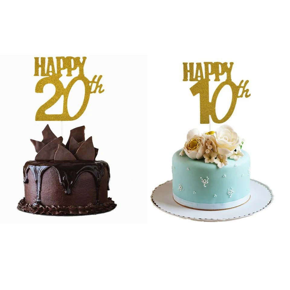 

1 шт. Gold happy10/20 лет топперы для торта на день рождения Декор для вечевечерние НКИ Baby Shower, Топпер для кексов, принадлежности для юбилея