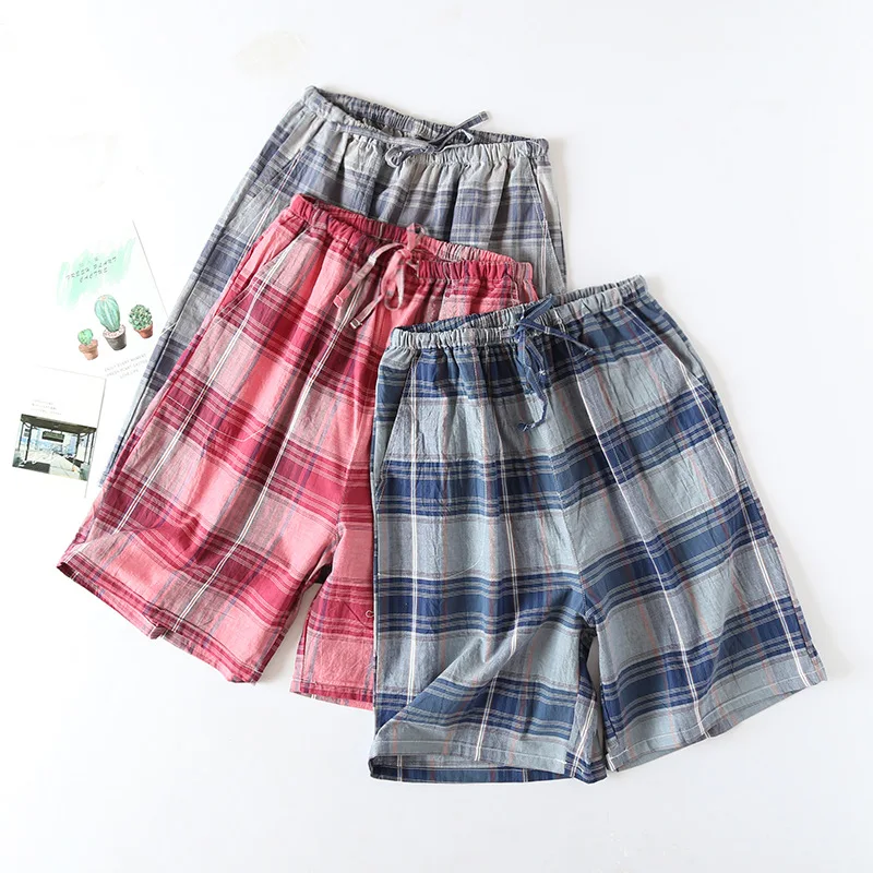 Летние клетчатые Короткие штаны для сна мужские Пижамные Мягкие 100% хлопковые