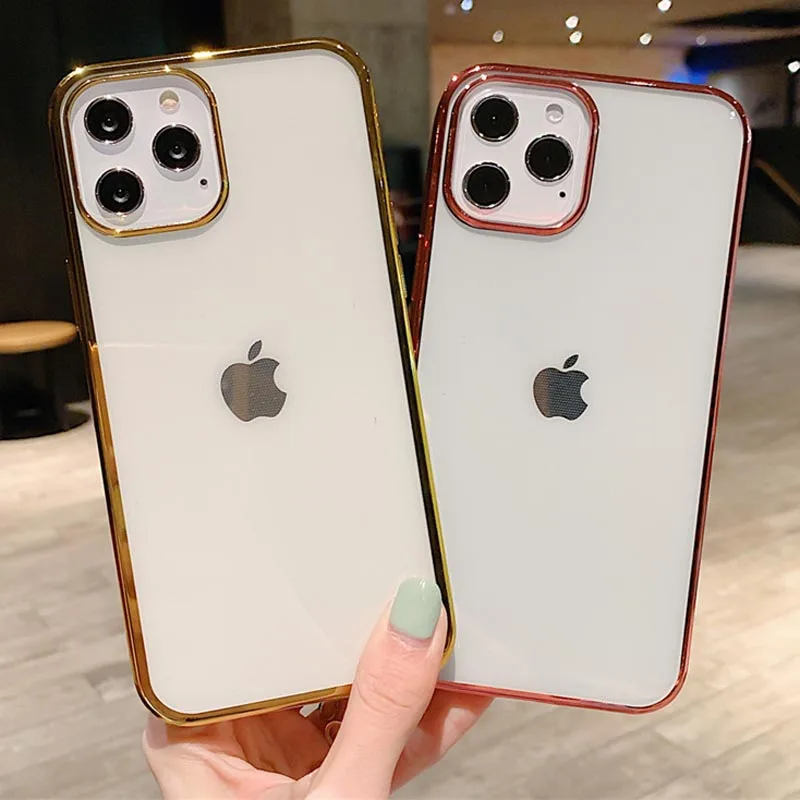 

moskado Square Frame Plating Phone Cover For iPhone 12 Pro Max Soft Silicone TPU Back Case For iPhone 12 Mini Shockproof Cover