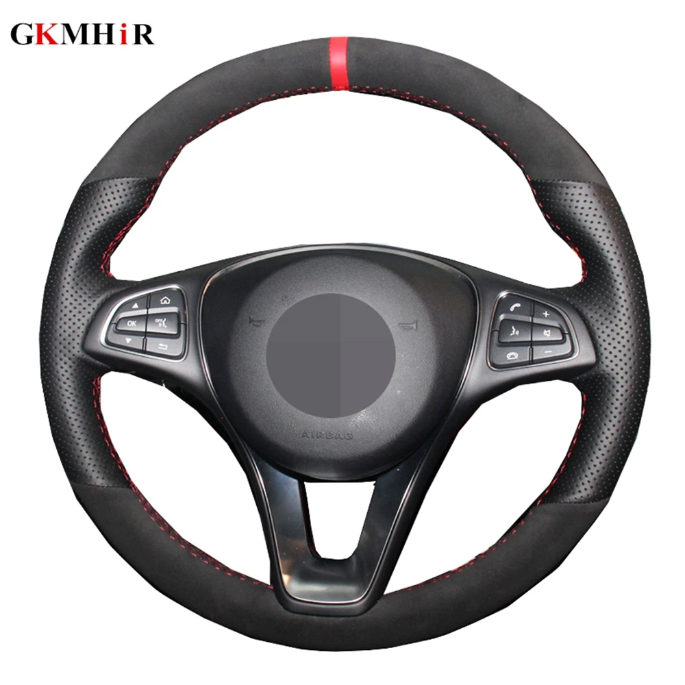 

Black Car Steering Wheel Cover Volant For Mercedes Benz C180 C200 C260 C300 B200 Suede Genuine Leather