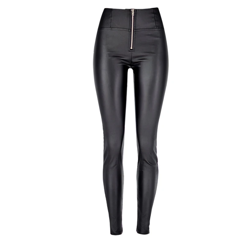 

Euro American Womens Sexy High Waist Elastic Black PU Leather Pants Bodycon Peach Hip Lifter Stretch Skinny Feet Pants Leggings