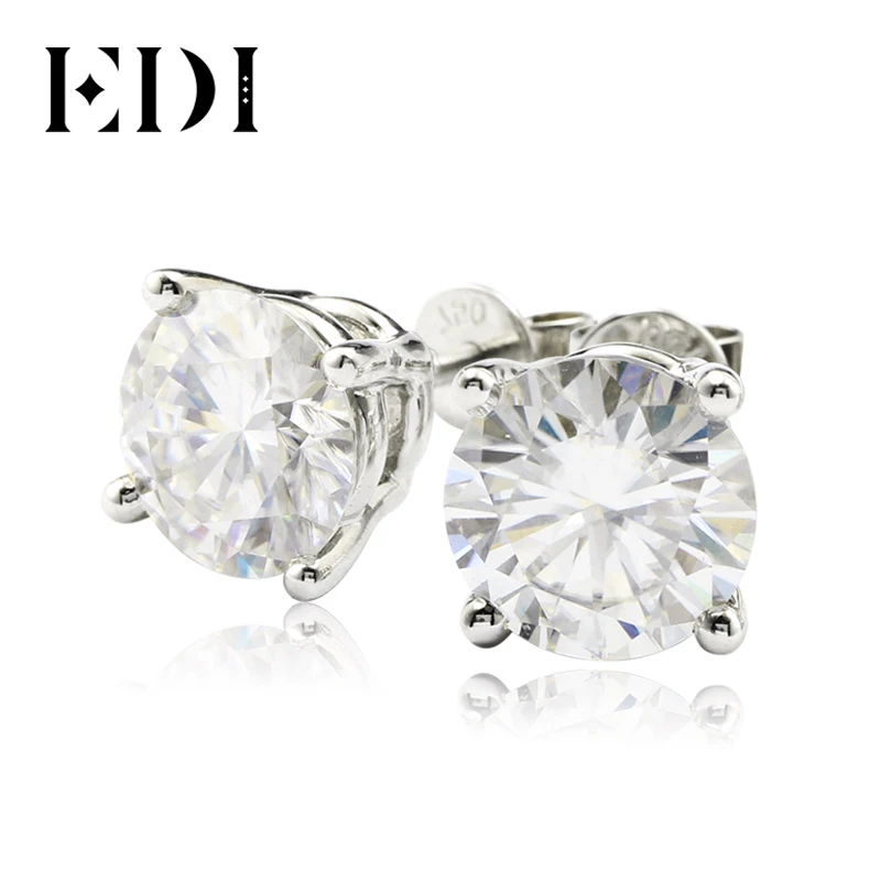 Роскошные классические серьги гвоздики EDI с муассанитом из настоящего белого