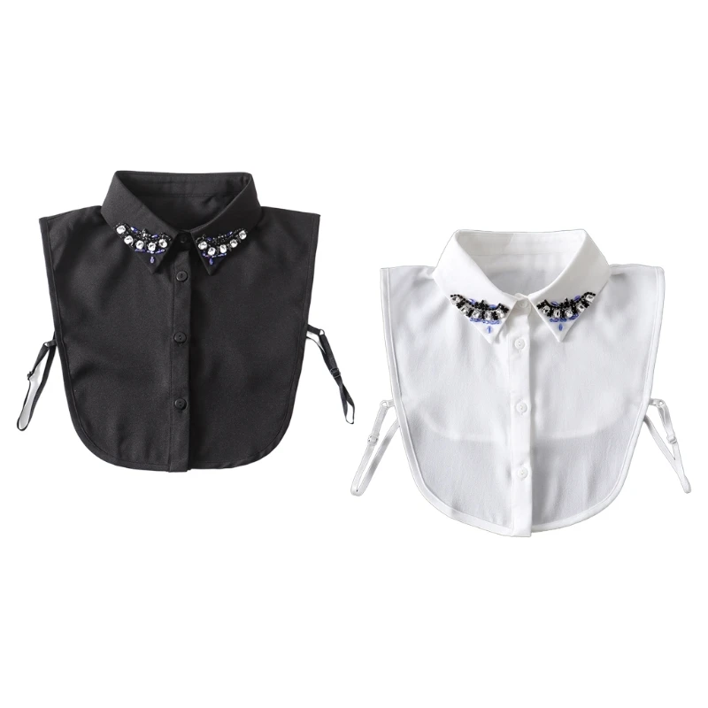 

Women Lady Retro Jewelry Faux False Collar Multicolor Diamond Crystal Beaded Lapel Half Shirt Casual Office Work Dickey