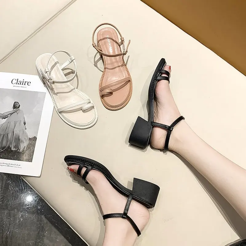 

High Heel Sandal for Women Suit Female Beige Shoes Lady 2021 Flip Flops Platform Med High-heeled Block Comfort Black New Clear G