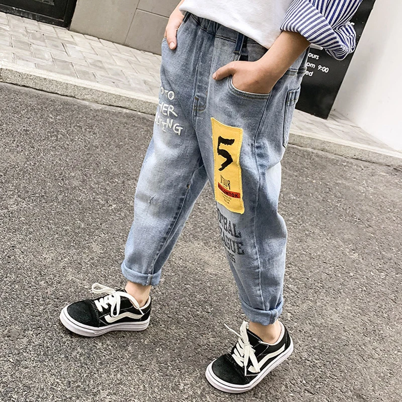 Детские джинсы для мальчиков штаны детей весна осень 2019 модные теплые джинсовые