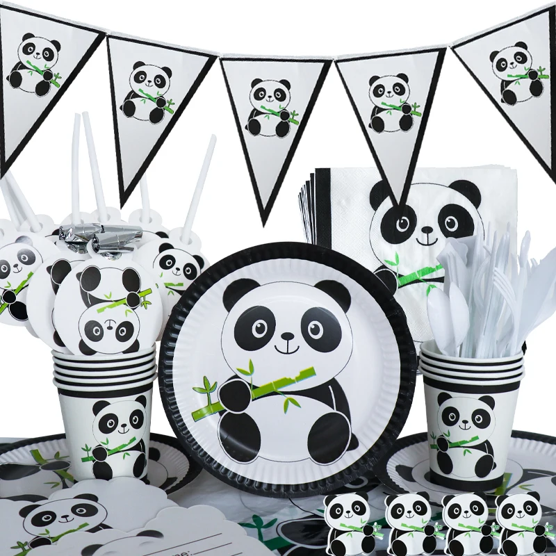 

Panda Happy Birthday Holiday Party Disposable Tableware Supplies Baby Show Paper Plate Cup Paper Towel BAG