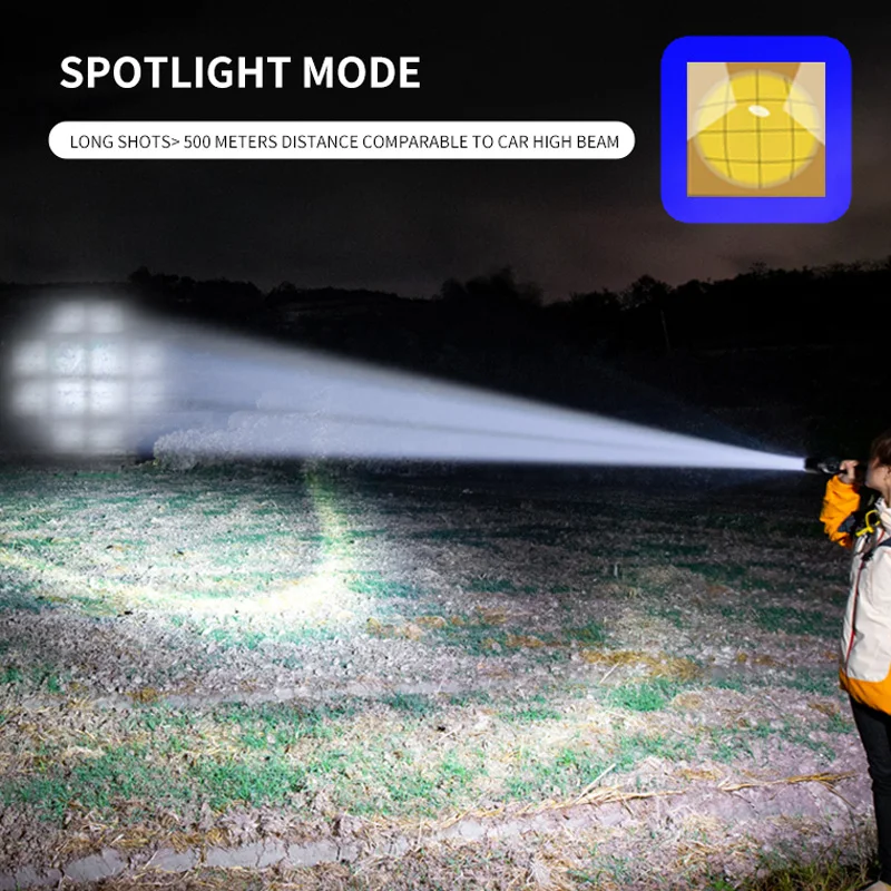 Precio Linterna LED XHP120 De 12 Núcleos, Potente Foco De Tiro Largo, Recargable Por USB, Lámpara De Camping Con ZOOM De 10000MAH Como Powerbank