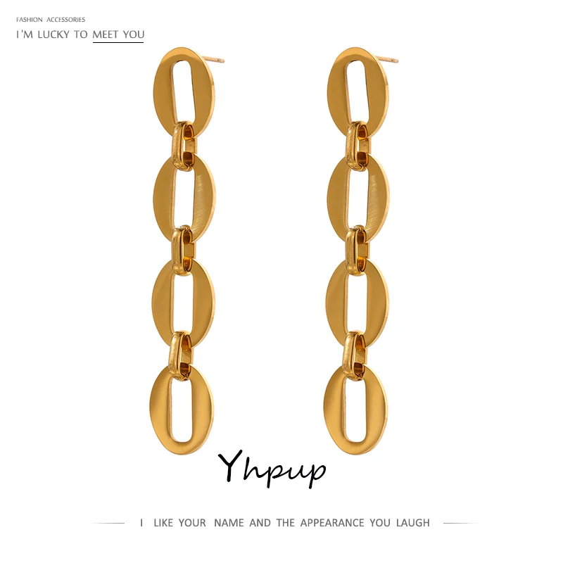 

Yhpup трендовые круглые Длинные Простые Подвесные серьги золотые металлические серьги из нержавеющей стали 18 K серьги подарок аксессуары