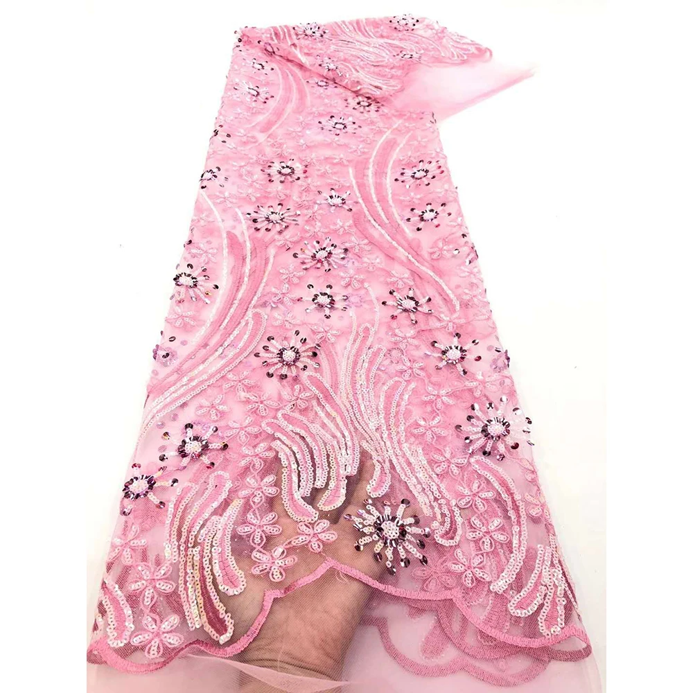 

fuchsia color flower style French sequins lace fabrics Beautiful net lace fabrics for women Dress Embroidery lace fabrics