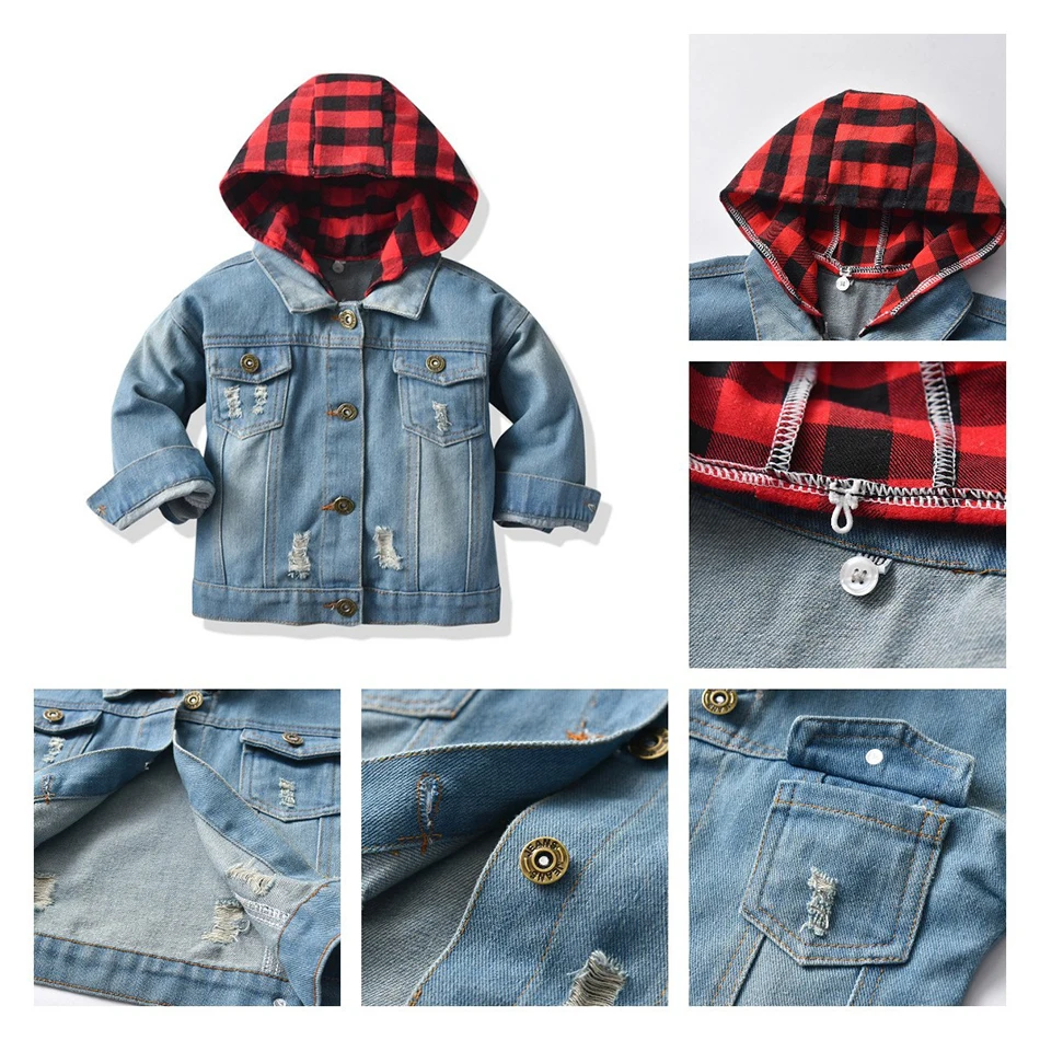 2021 детская демисезонная верхняя одежда для мальчиков и девочек рваная джинсовая
