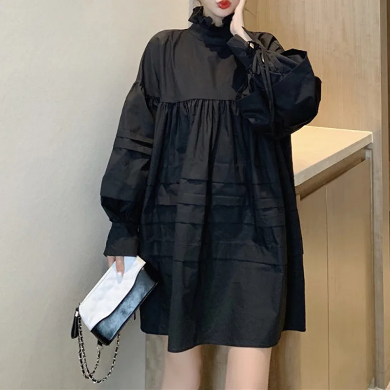 RealShe женское платье 2019 водолазка длинный рукав фонарь оборки свободное а силуэт