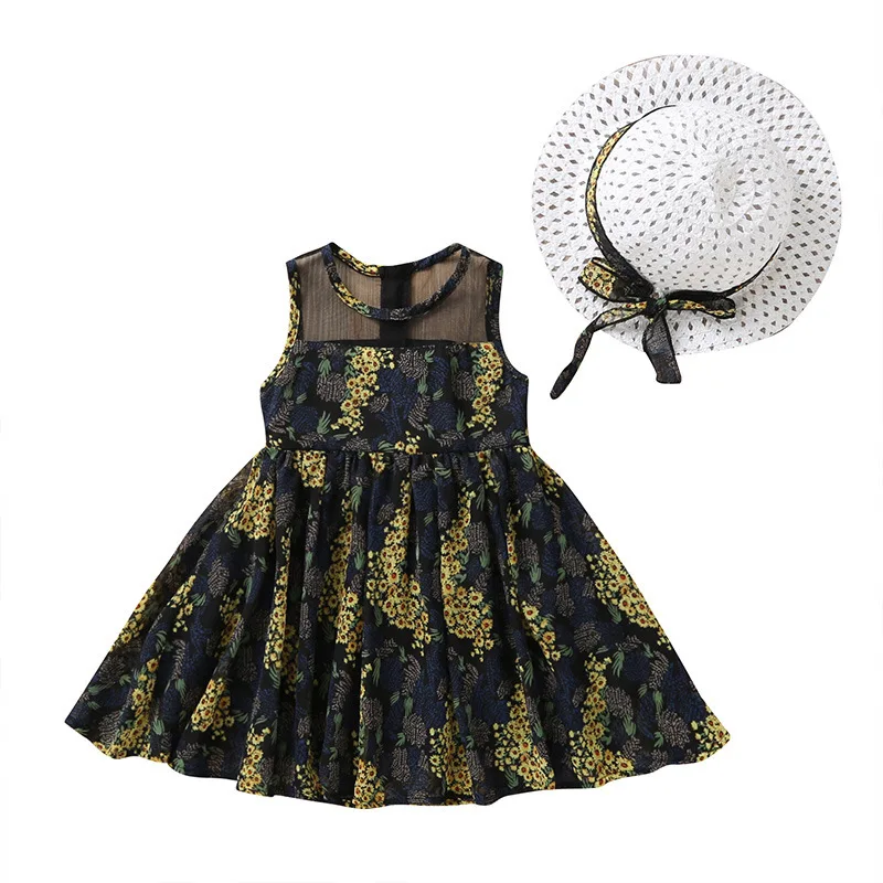 

Baby Girls Summer Sleeveless Princess Dress Brand Printed Flower Clothes Children Party Gown Baby Girls Chiffon Casual Dress