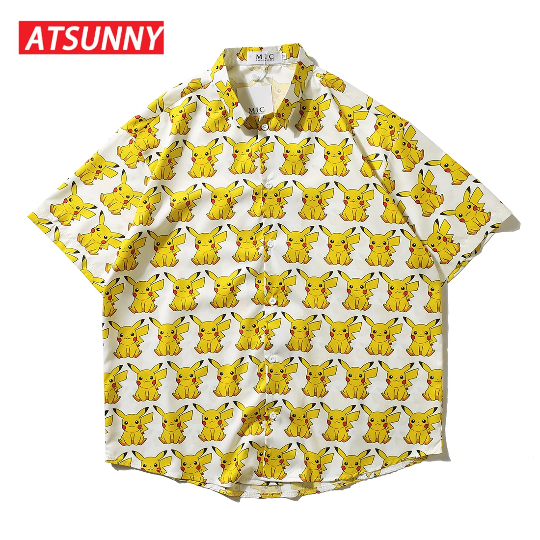 ATSUNNY Pikachu Print Short Sleeve Shirt HipHop Streetwear Casual Shirt Man Summer Fashion Hawaiian Shirts Tops