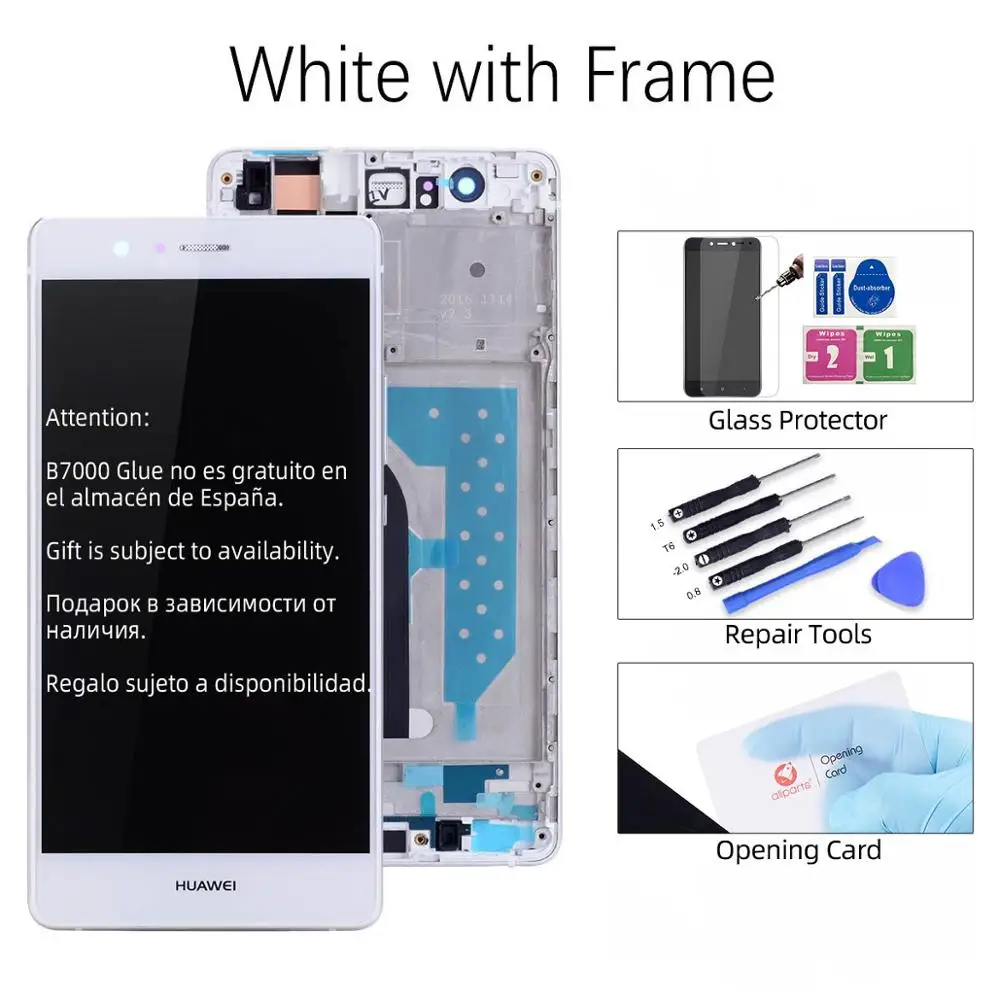 Дисплей для HUAWEI P9 Lite VNS-L31 L21 L19 L23 LCD в сборе с тачскрином на рамке 5.2'' черный белый золото - Цвет: White with Frame