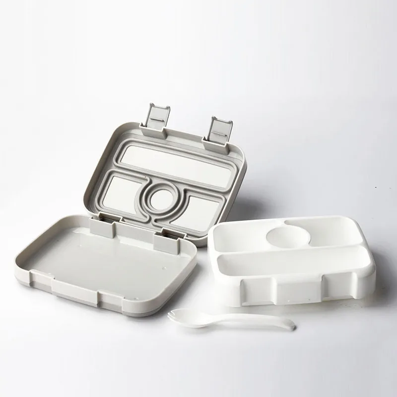 4 Grids Gray Kids Portable Lunch Box Leakproof Lunch Container Meal Prep Containers Microwave Safe Flip Lid Plastic Healthy Bento Box - Цвет: 4 Grids Gray
