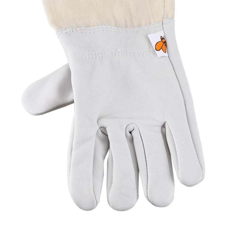 

1 Pair Beekeeping Bee Honey Gloves White Leather Cotton Gauntlets for Anti Bee Beekeeping