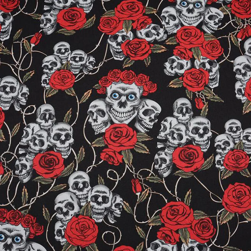 

1 Yard Skull Rose Printed Canvas Fabric Cotton Cloth DIY Canvas Textile Collection 145cm Width 12Oz Weight